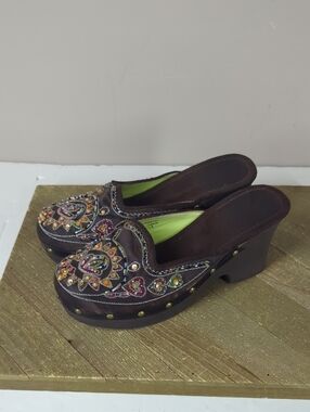Y2K Bamboo Embellished Brown Women's Clog Mules 8